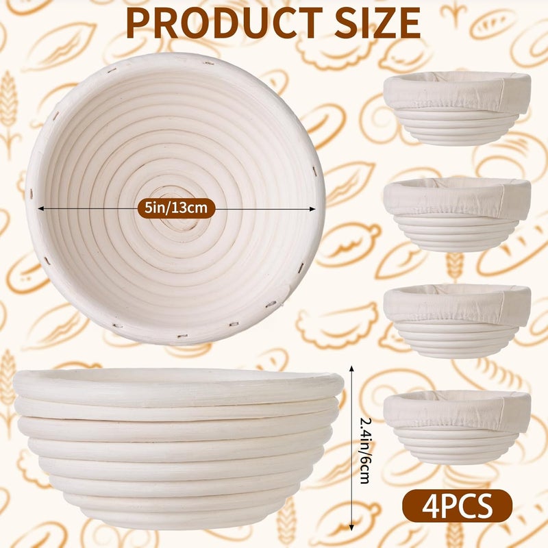 FrutPunch Banneton Bread Proofing Basket Set of 4, with Cloth Lining, Mini Banneton Basket Proofing Baskets for Sourdough Bread Baking 5 Inch, Traditional Sourdough Bread Basket, Home Baking Tools - Image 2